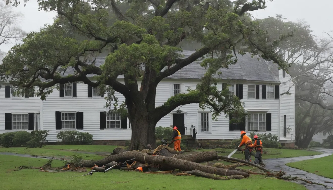 A local tree removal provider cutting a fallen tree off a home's roof after a storm near Middleburg